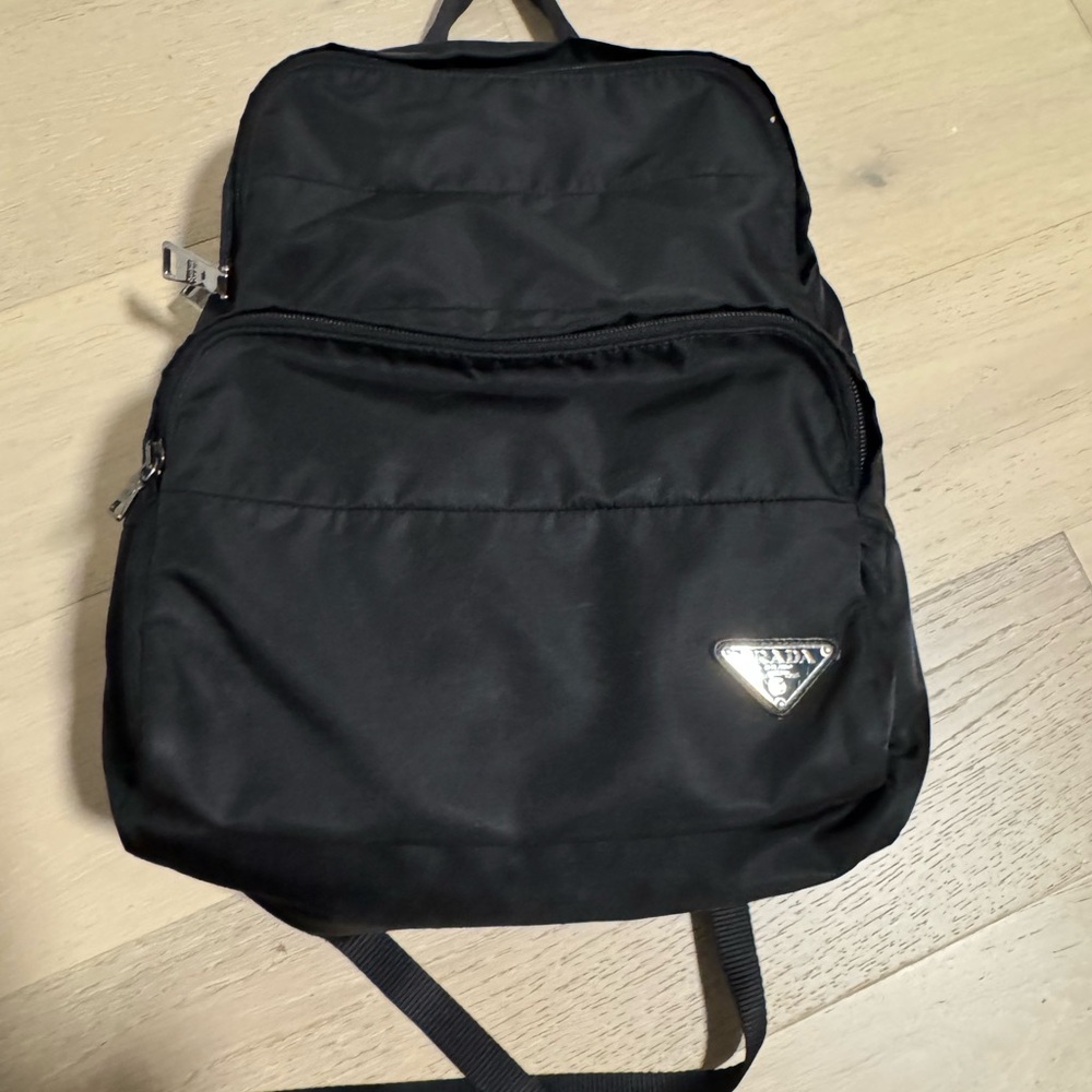 Prada Black Backpack with Silver Accents